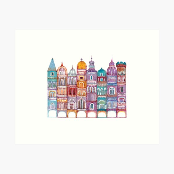 Magical Towers in watercolor Art Print