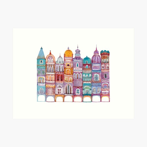 Magical Towers in watercolor Art Print