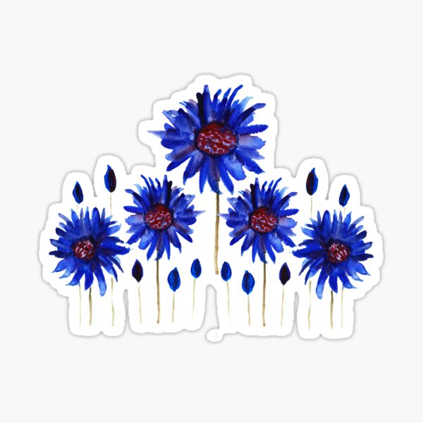 Bright blue water color anemone print Sticker