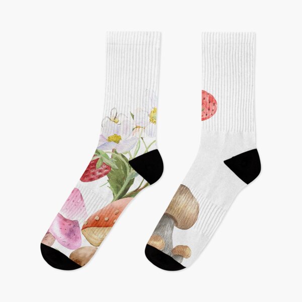 Item preview, Patrón floral de fresas y champiñones de acuarela Cottagecore designed and sold by HappyVibesAlert.