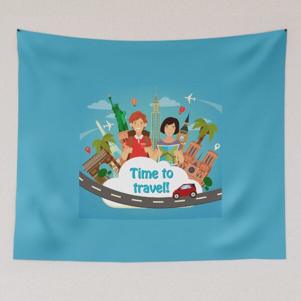 Item preview, Let's Go Travel. Travel Banner. Travel Industry. Famous World Buildings. Time to Travel. Historical Architecture. Happy Tourist. Man with Backpack. Girl with Map. Vector illustration designed and sold by ivector.
