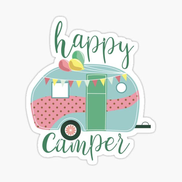 Happy Camper - Vintage Pop-Up Camper in Cheerful Colors Sticker