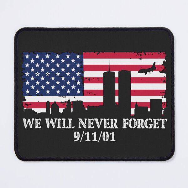 Item preview, We Will Never Forget 9/11/01 with a Distressed American flag and Twin Towers designed and sold by AmericaFreedom.