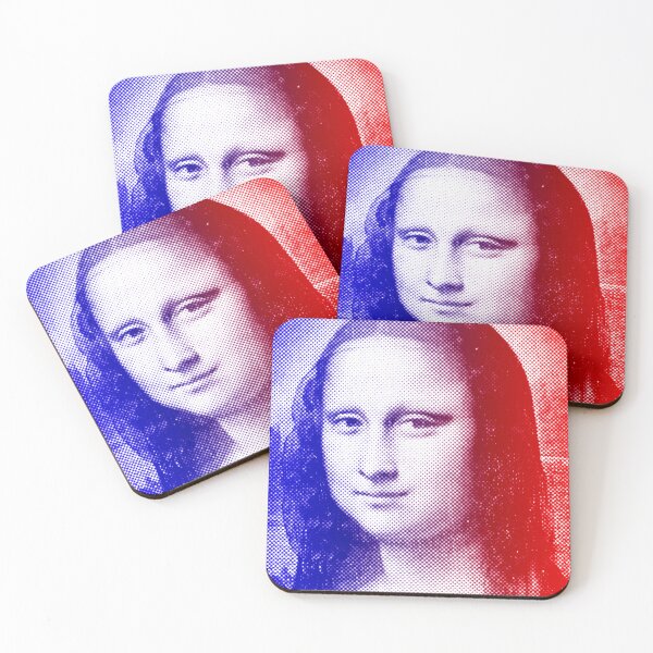Item preview, Mona Lisa - blue and red halftone pattern designed and sold by NickoPrints.
