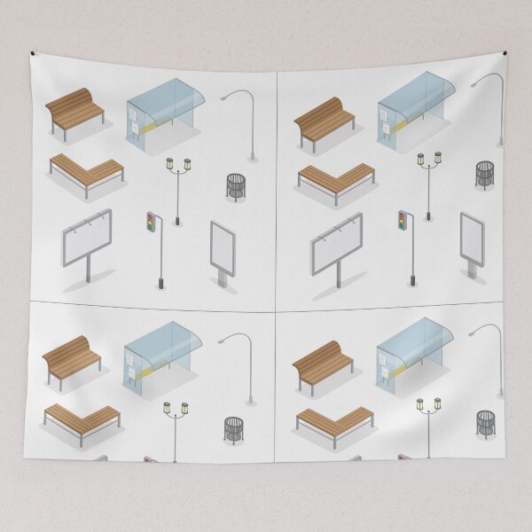 Item preview, Urban Objects. Traffic Light. City Bench. Bus Stop. Street Light. Advertising Billboard. Trashcan. City Light. Isometric Object. Isometric City designed and sold by ivector.
