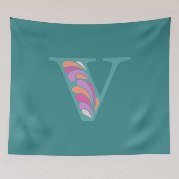 Item preview, Letter V Fancy Monogram Hippie Initial Teal designed and sold by everything4eva.