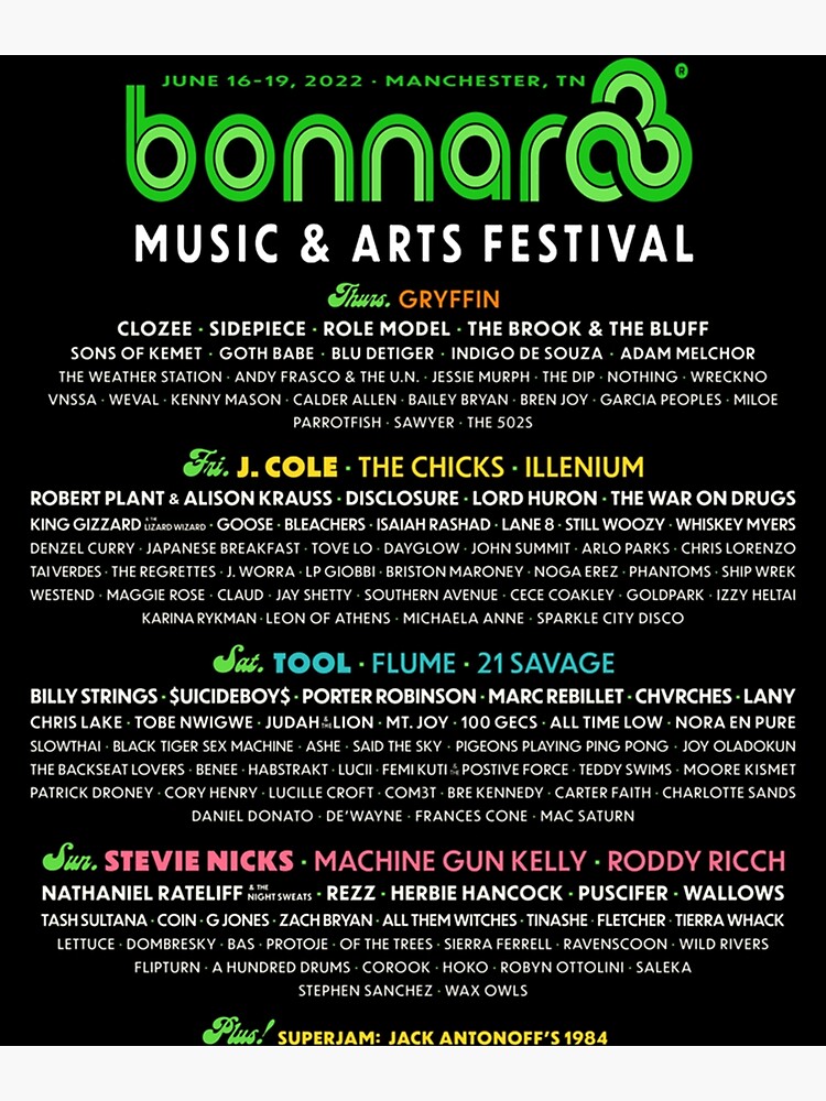 "Bonnaroo Music Festival 2022 LineUp " Poster for Sale by Fredland