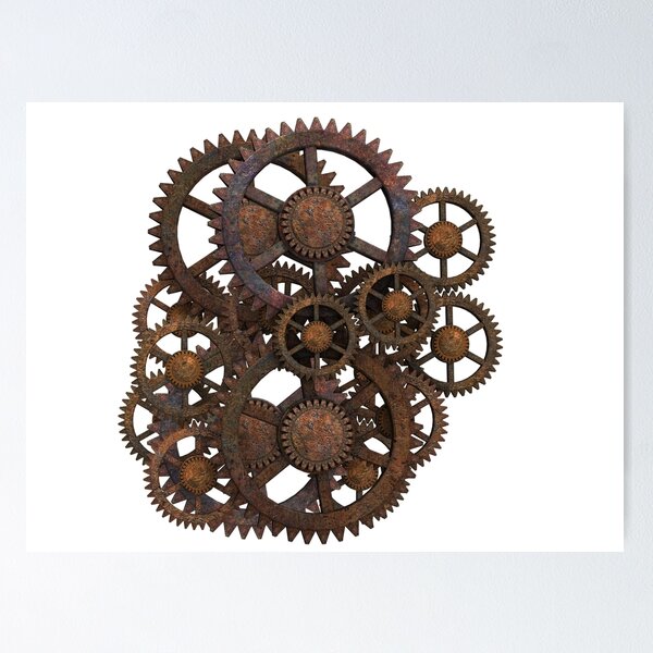 Poster metal heart with rusty gears and cogs 