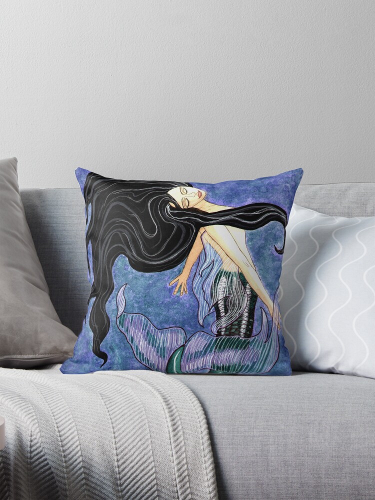 Thumbnail 1 of 4, Pillow, Mermaiden - Mermaid Fantasy Art designed and sold by CarolOchs.