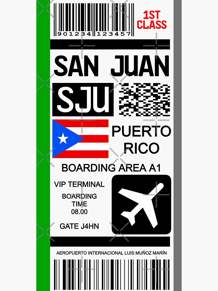"San Juan Puerto Rico travel ticket version 2" Sticker for Sale by