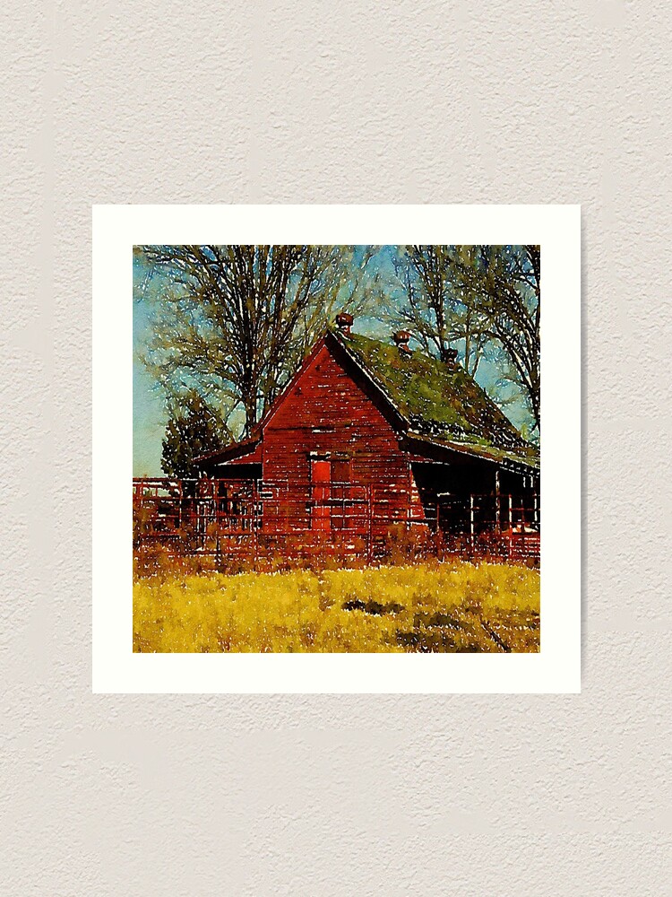 Watercolor Autumn Landscape Primitive Western Country Red Barn" Art Print By Lfang77 | Redbubble