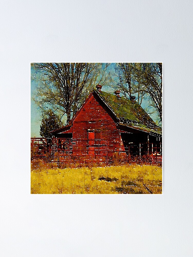 Watercolor Autumn Landscape Primitive Western Country Red Barn" Poster By Lfang77 | Redbubble