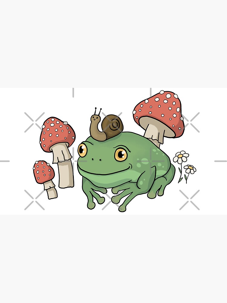 Cute Frog With Snail Hat And Mushrooms Cottagecore Aesthetic Toad