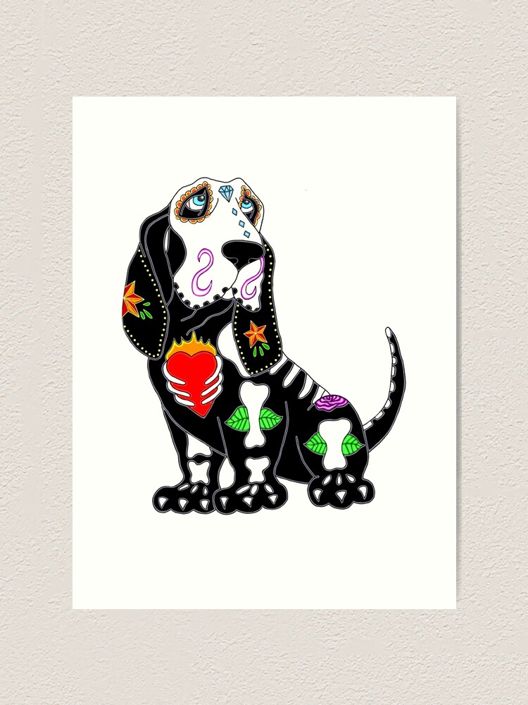 "Basset Hound Sugar Skull" Art Print by JCCreations Redbubble