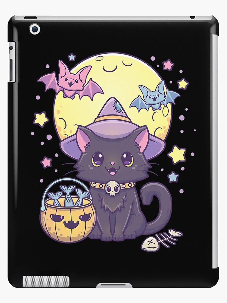 Kawaii Pastel Goth Cute Creepy Halloween Black Cat Witch Hat | iPad Case &  Skin