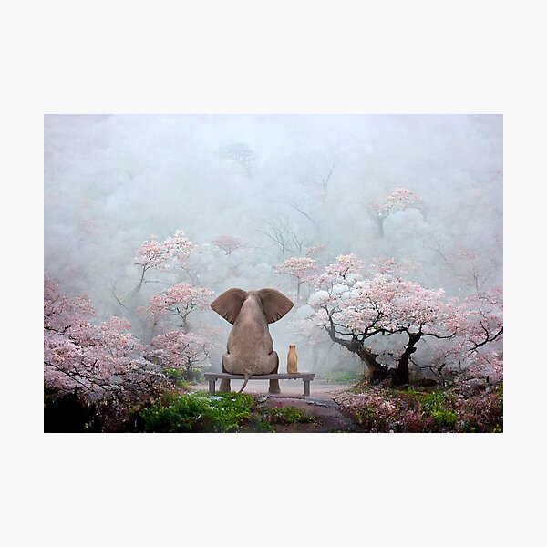 Item preview, elephant and dog in japanese garden designed and sold by Mike Kiev art.