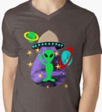 Cute Alien Space Ship In Outer Space Fun Graphic Men's V-Neck T-Shirt