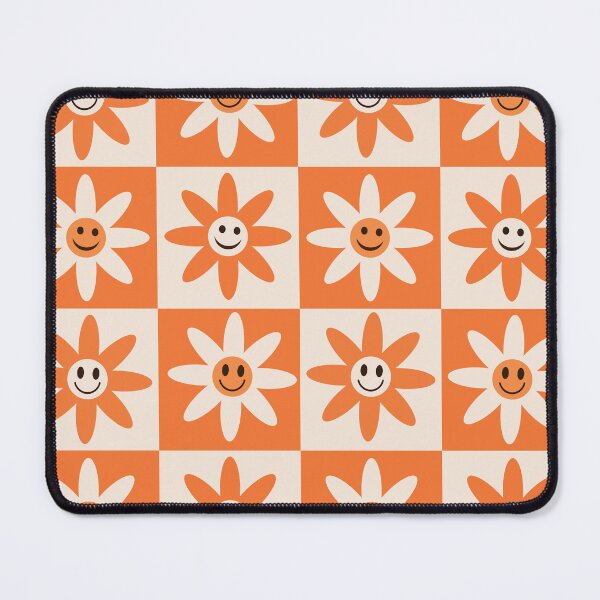 Item preview, Checkered orange and white Smiling flower pattern designed and sold by Yasminepatterns .