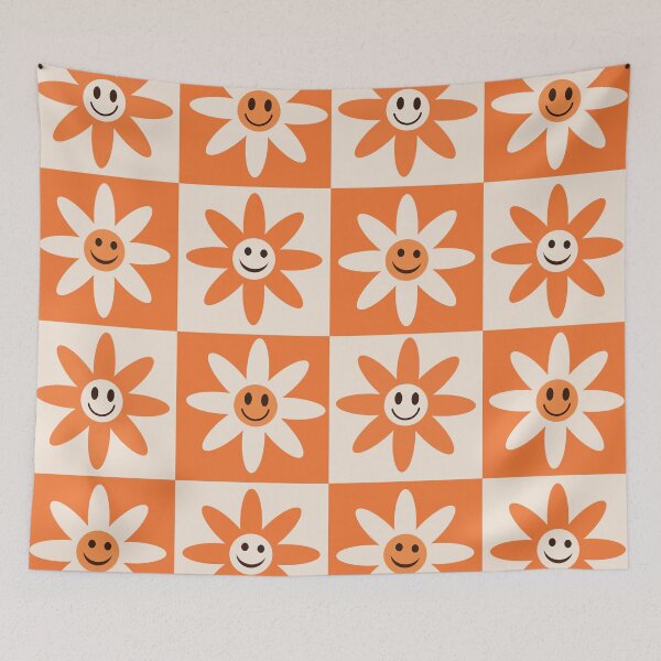 Item preview, Checkered orange and white Smiling flower pattern  designed and sold by Yasminepatterns .