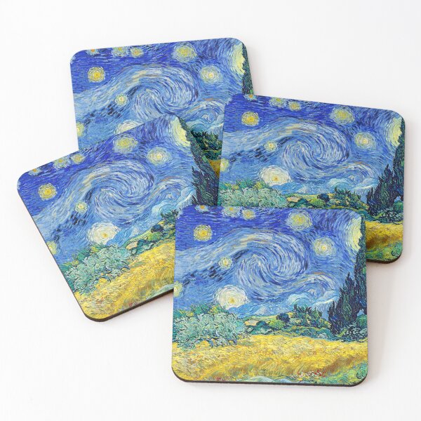 Item preview, Wheat Field with Cypresses under a Starry Night - cool colors digital recreation designed and sold by NickoPrints.