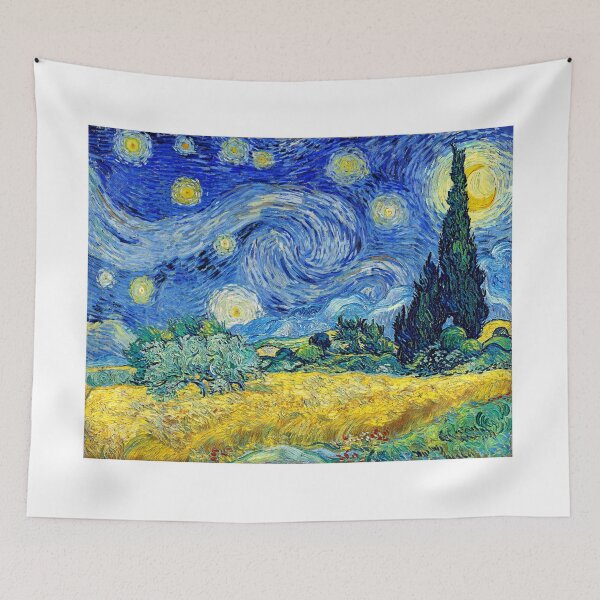Item preview, Wheat Field with Cypresses under a Starry Night - cool colors digital recreation designed and sold by NickoPrints.