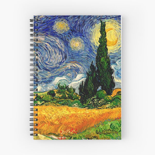 Item preview, Wheat Field with Cypresses under a Starry Night - warm colors digital recreation designed and sold by NickoPrints.