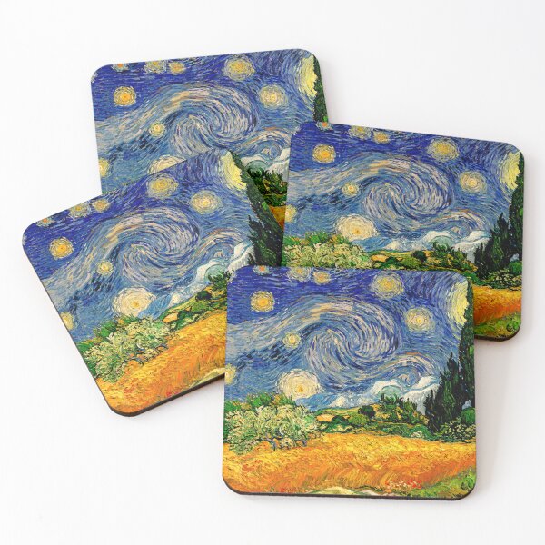 Item preview, Wheat Field with Cypresses under a Starry Night - warm colors digital recreation designed and sold by NickoPrints.