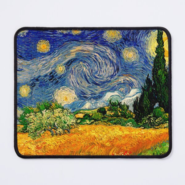 Item preview, Wheat Field with Cypresses under a Starry Night - warm colors digital recreation designed and sold by NickoPrints.