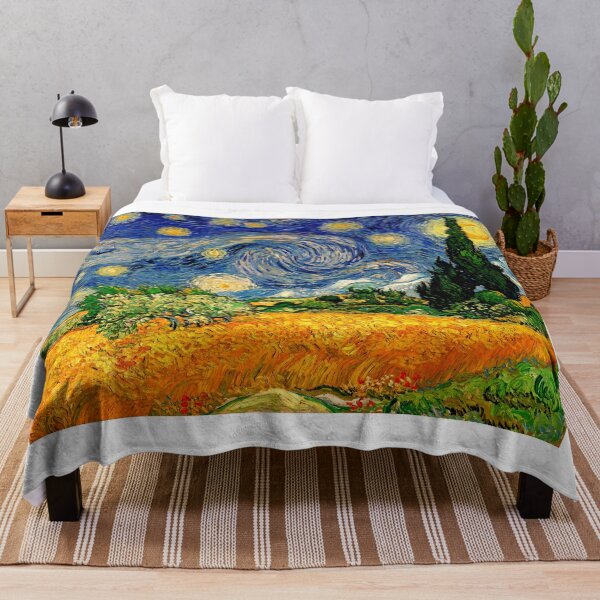 Item preview, Wheat Field with Cypresses under a Starry Night - warm colors digital recreation designed and sold by NickoPrints.
