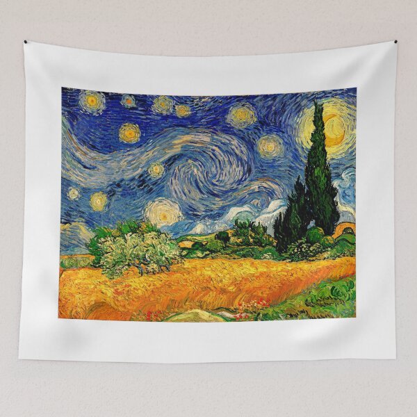 Item preview, Wheat Field with Cypresses under a Starry Night - warm colors digital recreation designed and sold by NickoPrints.