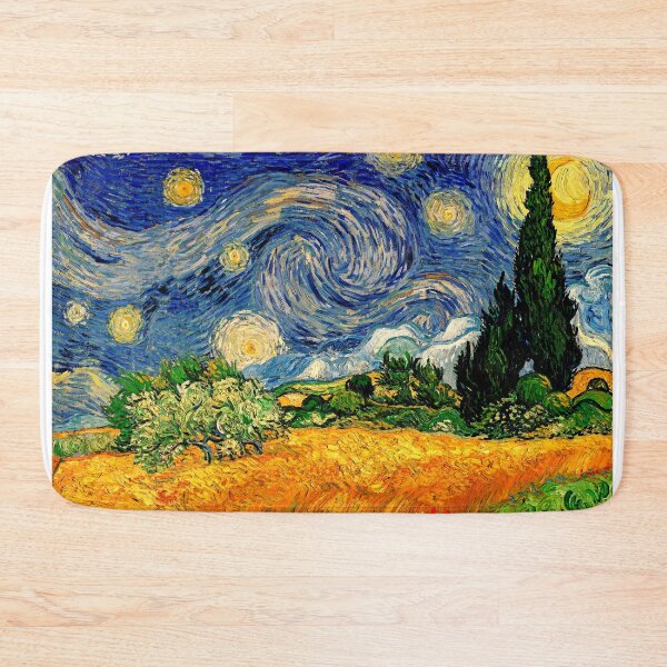 Item preview, Wheat Field with Cypresses under a Starry Night - warm colors digital recreation designed and sold by NickoPrints.