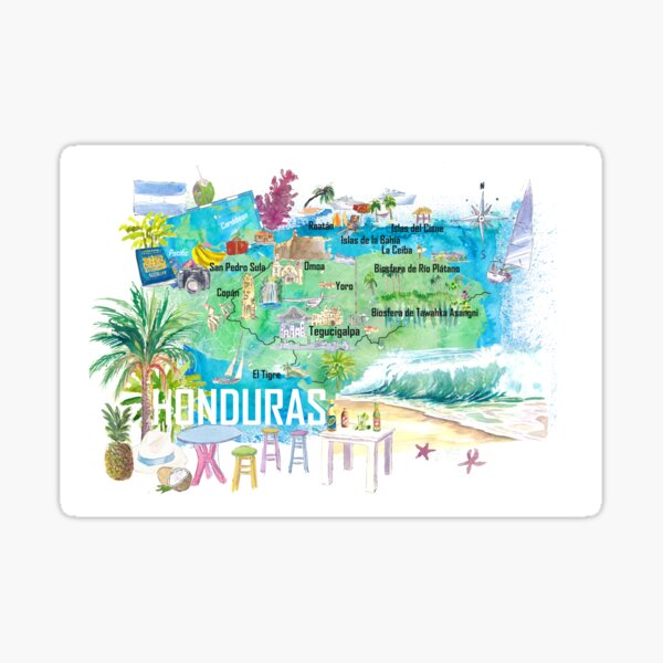 Item preview, Honduras Illustrated Travel Map with Roads and Tourist Highlights designed and sold by artshop77.