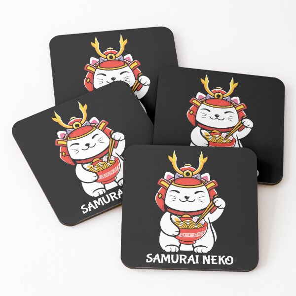 Item preview, Adorable Cat Japanese Samurai Neko Eating Ramen designed and sold by ThisIsMugLife.