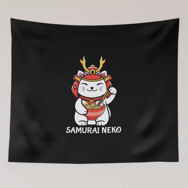 Item preview, Adorable Cat Japanese Samurai Neko Eating Ramen designed and sold by ThisIsMugLife.