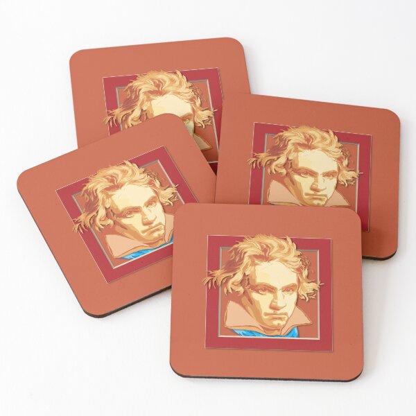 Item preview, Ludwig van Beethoven, framed portrait, with tie ©-edition. pastel cream, pink, orange/blue, cyan, red, gold designed and sold by Brunhilde1001.