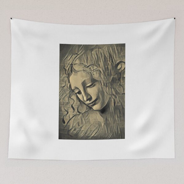 Artikelvorschau, La Scapigliata, 'The Lady with Dishevelled Hair', by Leonardo da Vinci - monochrome recreation entworfen und verkauft von NickoPrints.