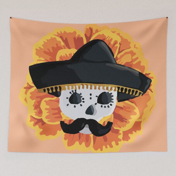 Item preview, Charro mexican kawaii cute sugar skull mexican style cempasúchil mustache mexican sombrero skeleton designed and sold by T-Mex.