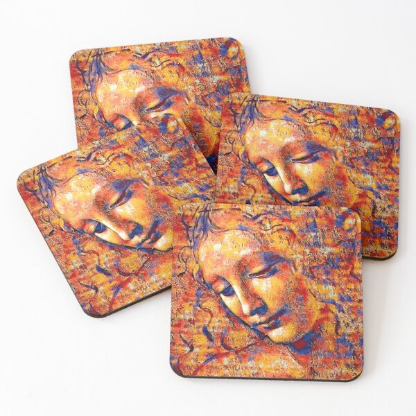 Item preview, La Scapigliata, 'The Lady with Dishevelled Hair', by Leonardo da Vinci - colorful dark orange designed and sold by NickoPrints.
