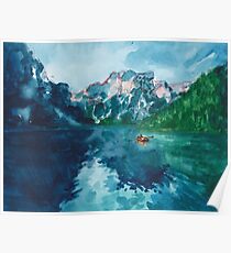 Póster escena de la naturaleza del lago (con barco !!!)