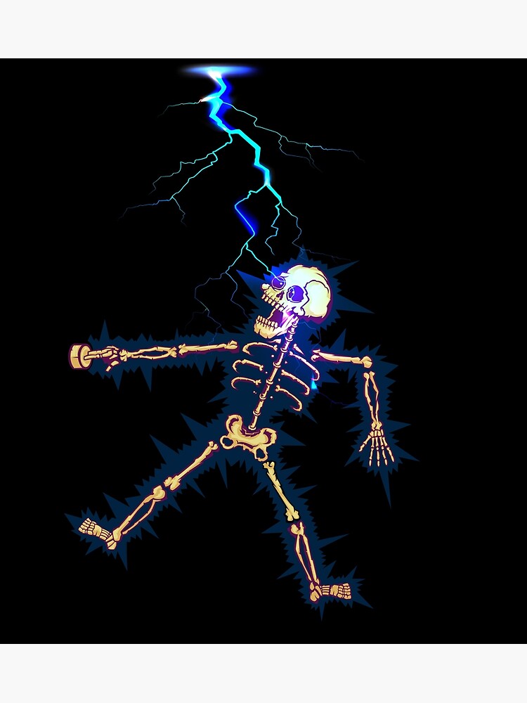 "shocked skeleton with lightning going through his eyes " Poster for