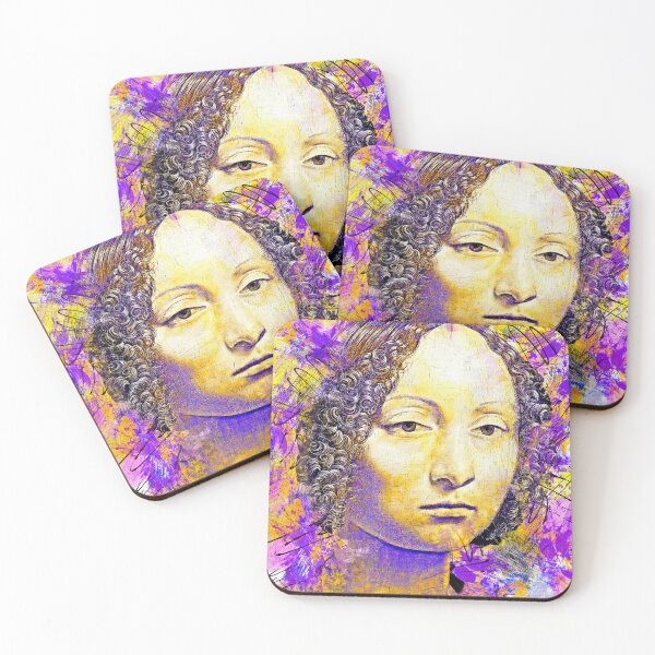 Item preview, Ginevra de' Benci by Leonardo da Vinci - yellow and violet colorful recreation designed and sold by NickoPrints.