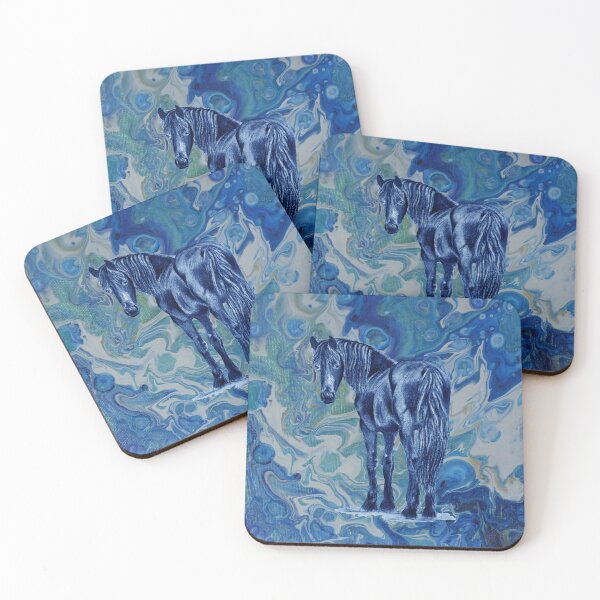 Item preview, Friesian horse - blue colorized version on fluid paint background 8 designed and sold by SylvieG18.