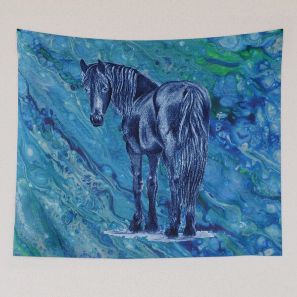 Item preview, Friesian horse - blue colorized version on fluid paint background 10 designed and sold by SylvieG18.