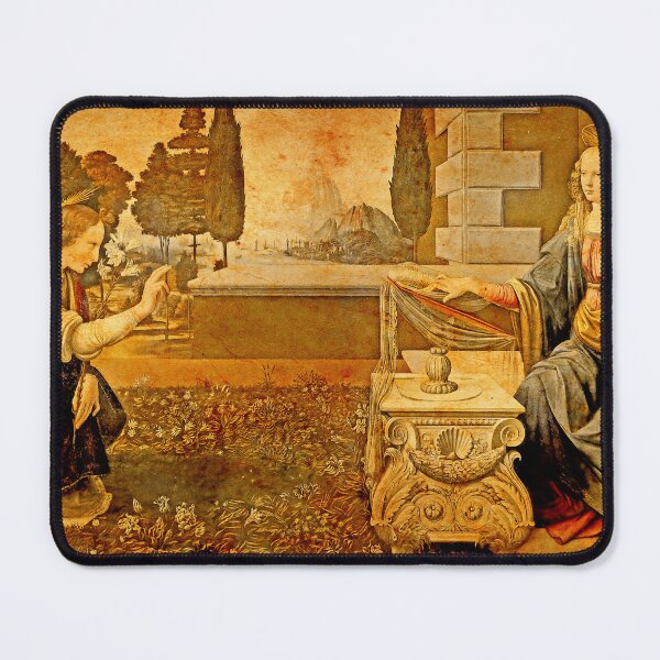 Item preview, The Annunciation by Leonardo da Vinci blended on old paper designed and sold by NickoPrints.