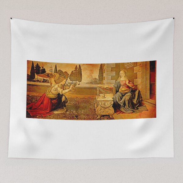Item preview, The Annunciation by Leonardo da Vinci blended on old paper designed and sold by NickoPrints.