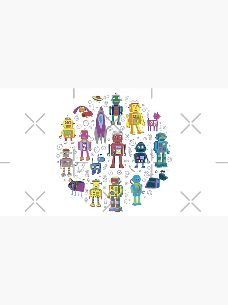 Robots in Space - grey - fun Robot pattern by Cecca Designs by Cecca-Designs