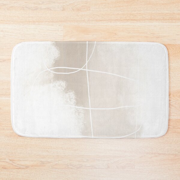 Minimalist Modern Beige Line Abstract Art Bath Mat