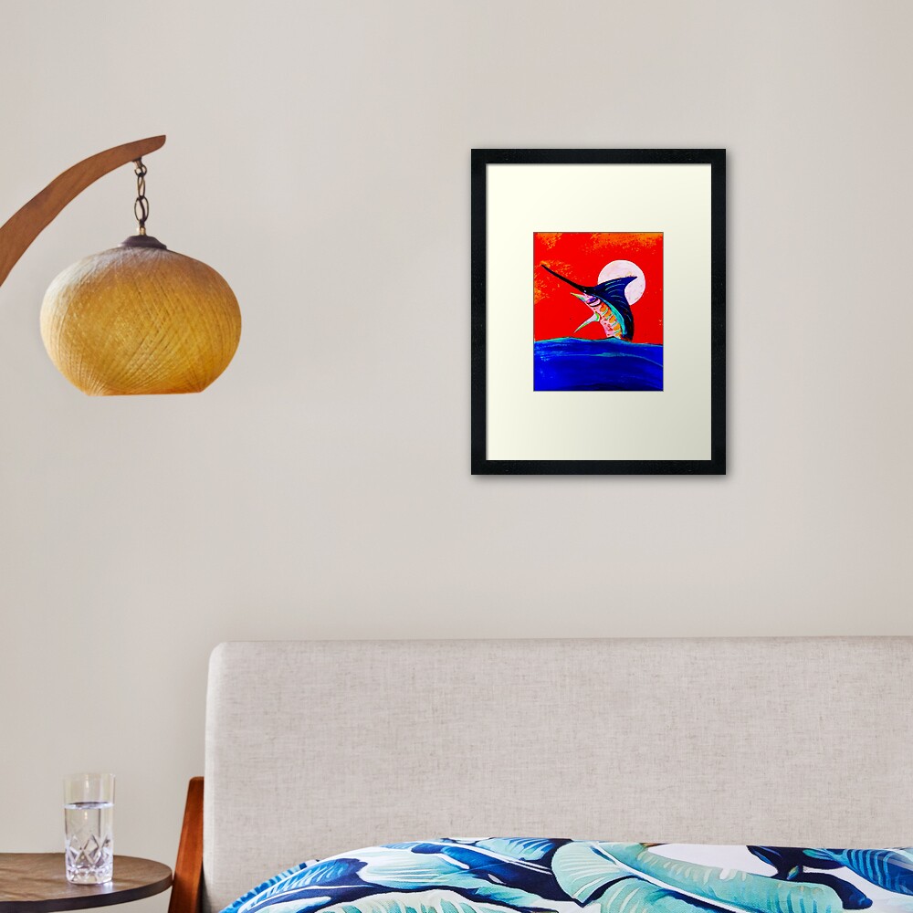 Moon and marlin Framed Art Print