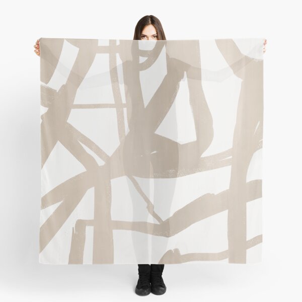 Minimalist Brush Strokes Modern Beige Line Abstract Art Scarf