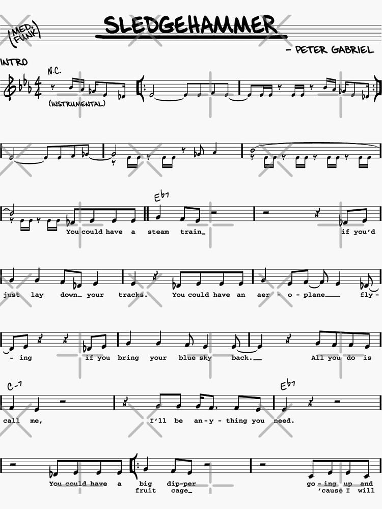 "Sledgehammer by Peter Gabriel music sheet" Sticker for Sale by